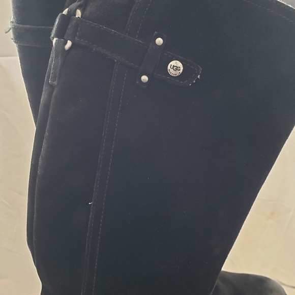 UGG Jillian Shearling Lined Black Suede Riding Winter Side Zip Boots Size 7 - Picture 2 of 15